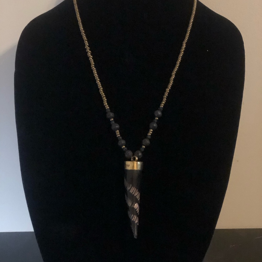 Black horn pendant necklace. Handmade by me